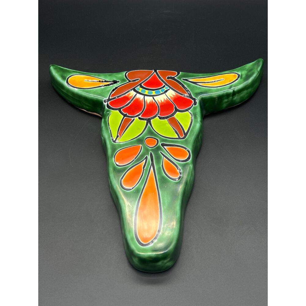 Vintage Handmade Southwestern Style Pottery Talavera Bull Head Made In Mexico